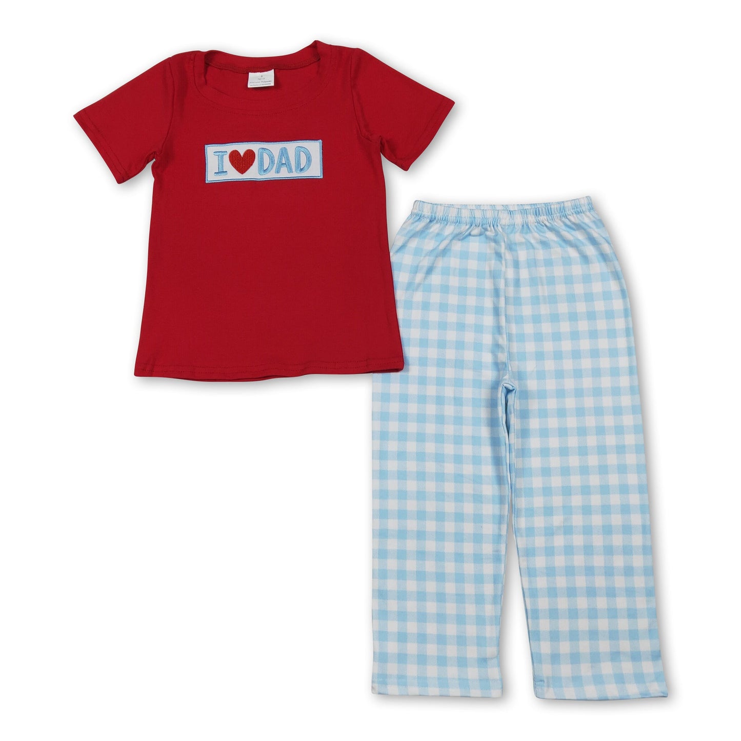 Red cotton I love dad top plaid pants boys outfits