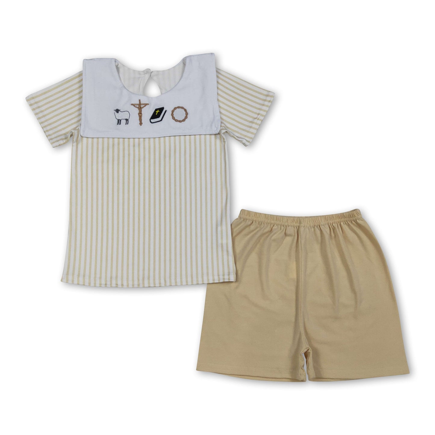 Short sleeves sheep cross embroidery boys Easter outfits
