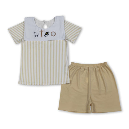 Short sleeves sheep cross embroidery boys Easter outfits