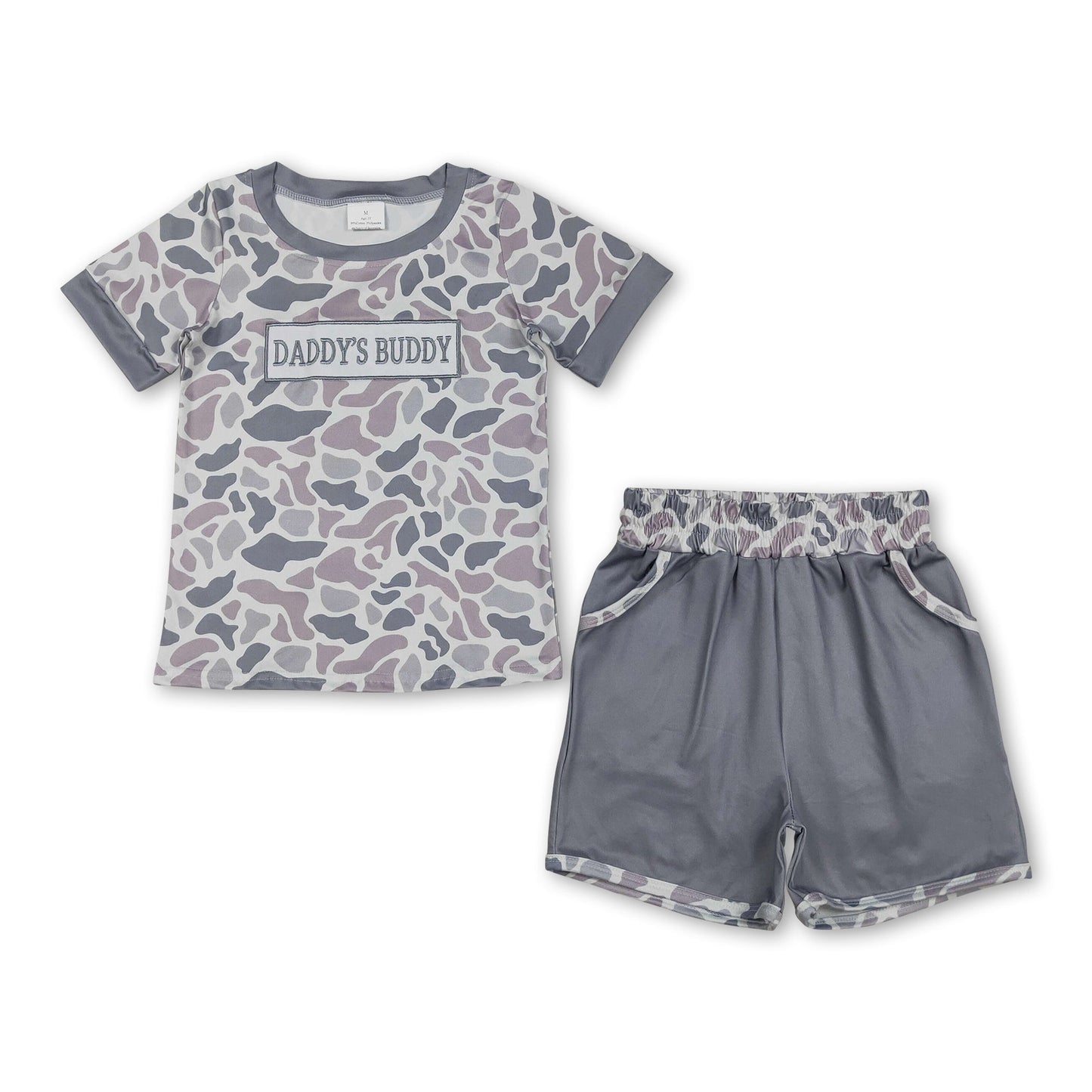 Grey camo daddy's buddy top shorts boys clothing set