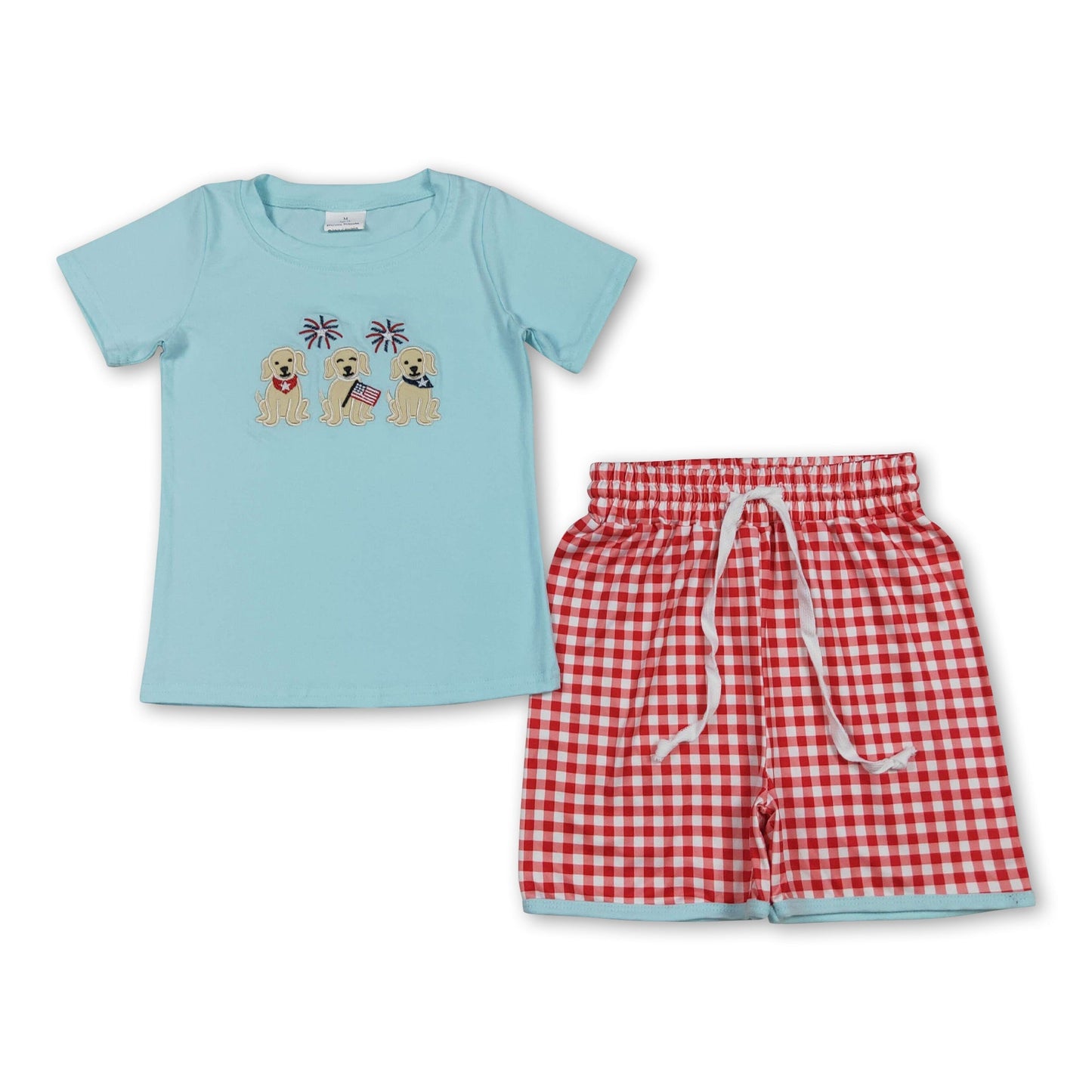 Dog flag firework embroidery kids boys 4th of july outfits