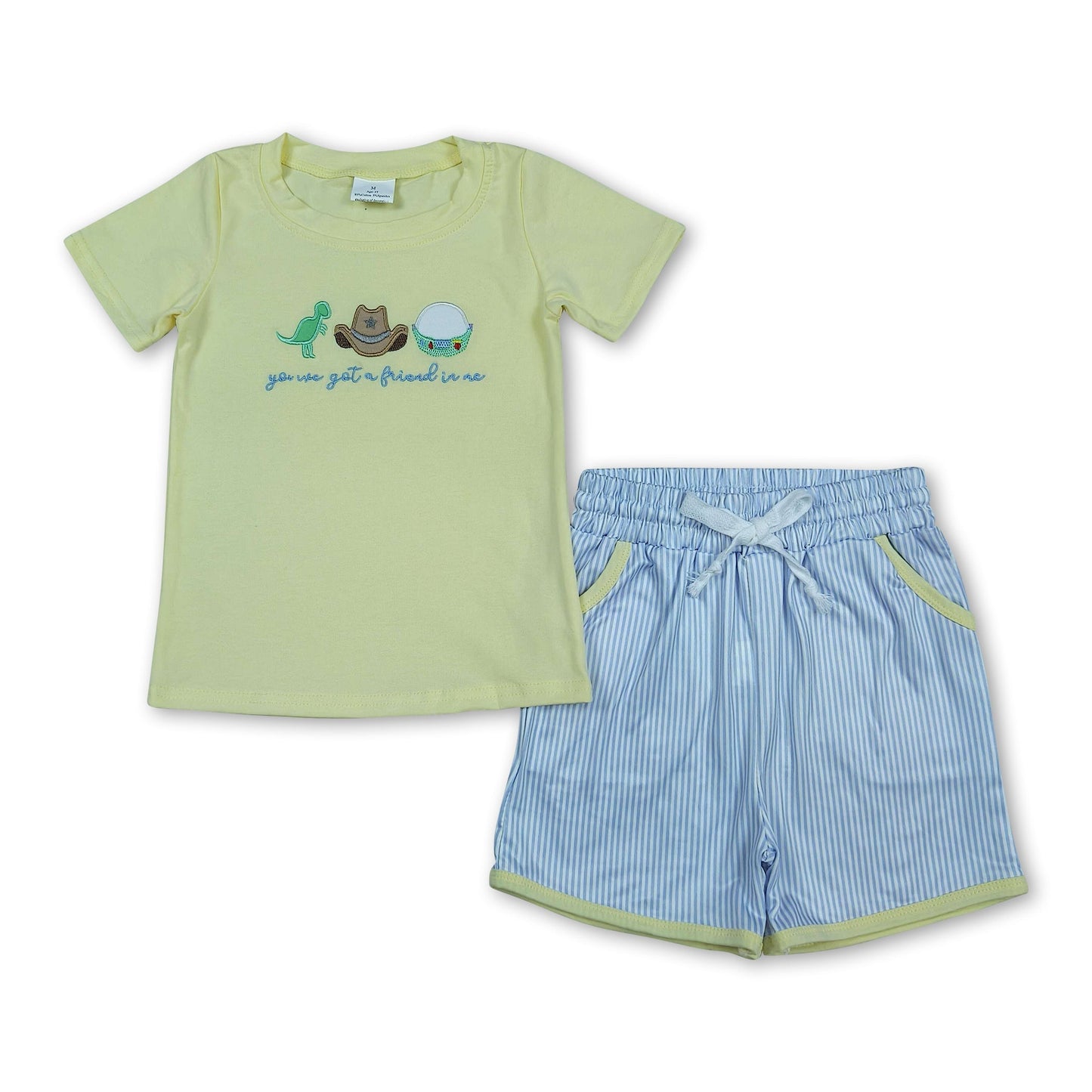 Dinosaur embroidery top shorts kids boys summer outfits
