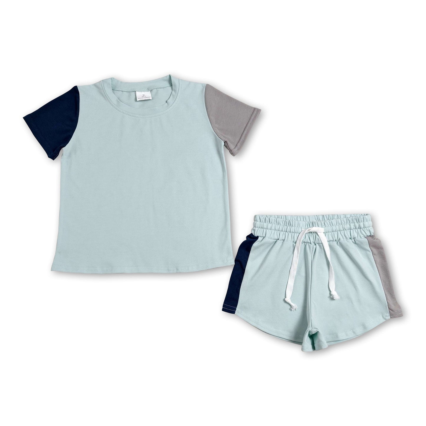 Navy gray short sleeves cotton top shorts kids boys outfits