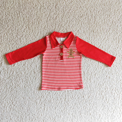 Gingerbread stripe long sleeves boy Christmas shirt