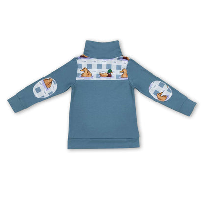 Plaid duck long sleeves kids boy zipper pullover