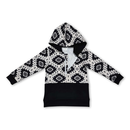 Long sleeves black aztec kids western hoodie
