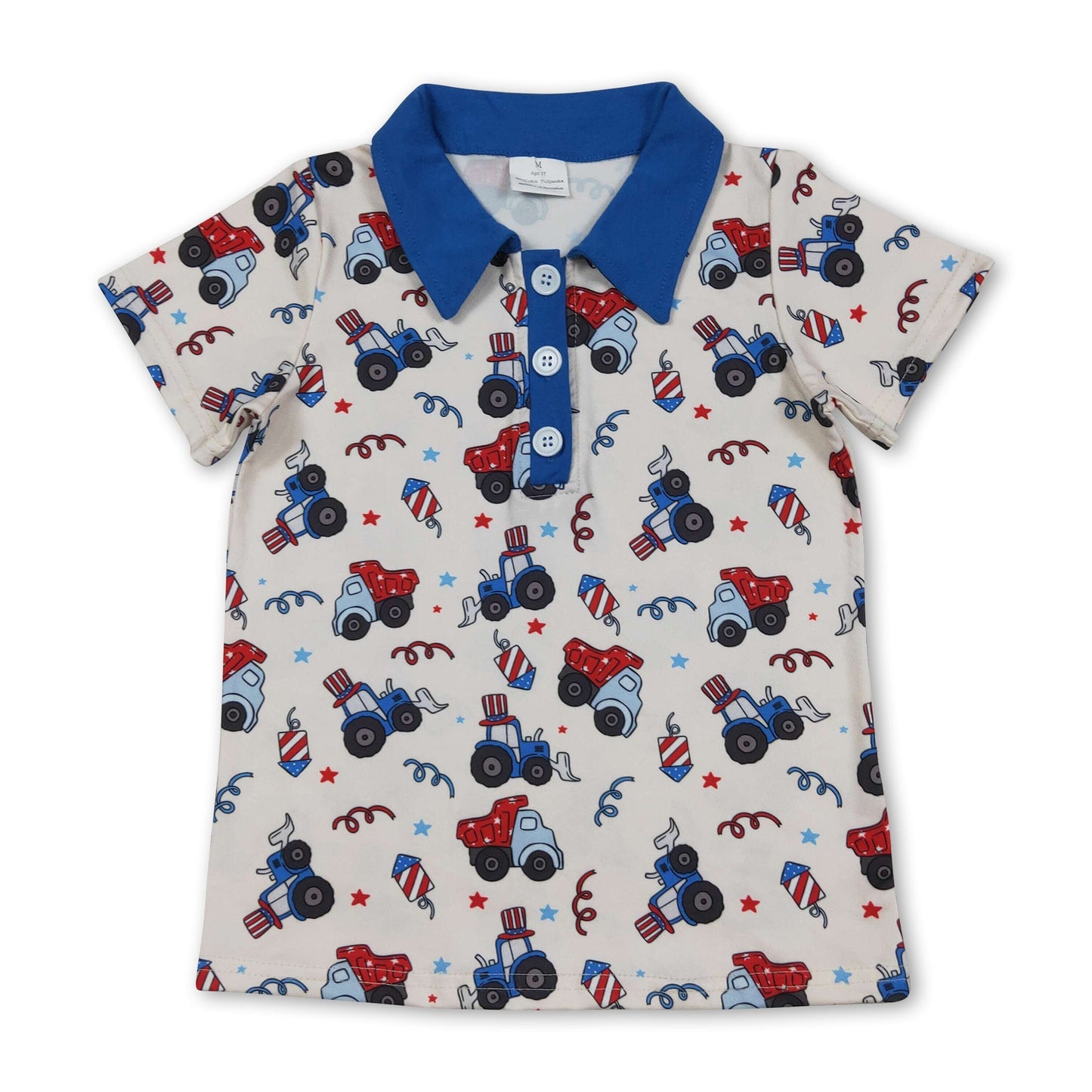 Boys 4th of July Tractor Polo Shirt | Short Sleeve Kids Top
