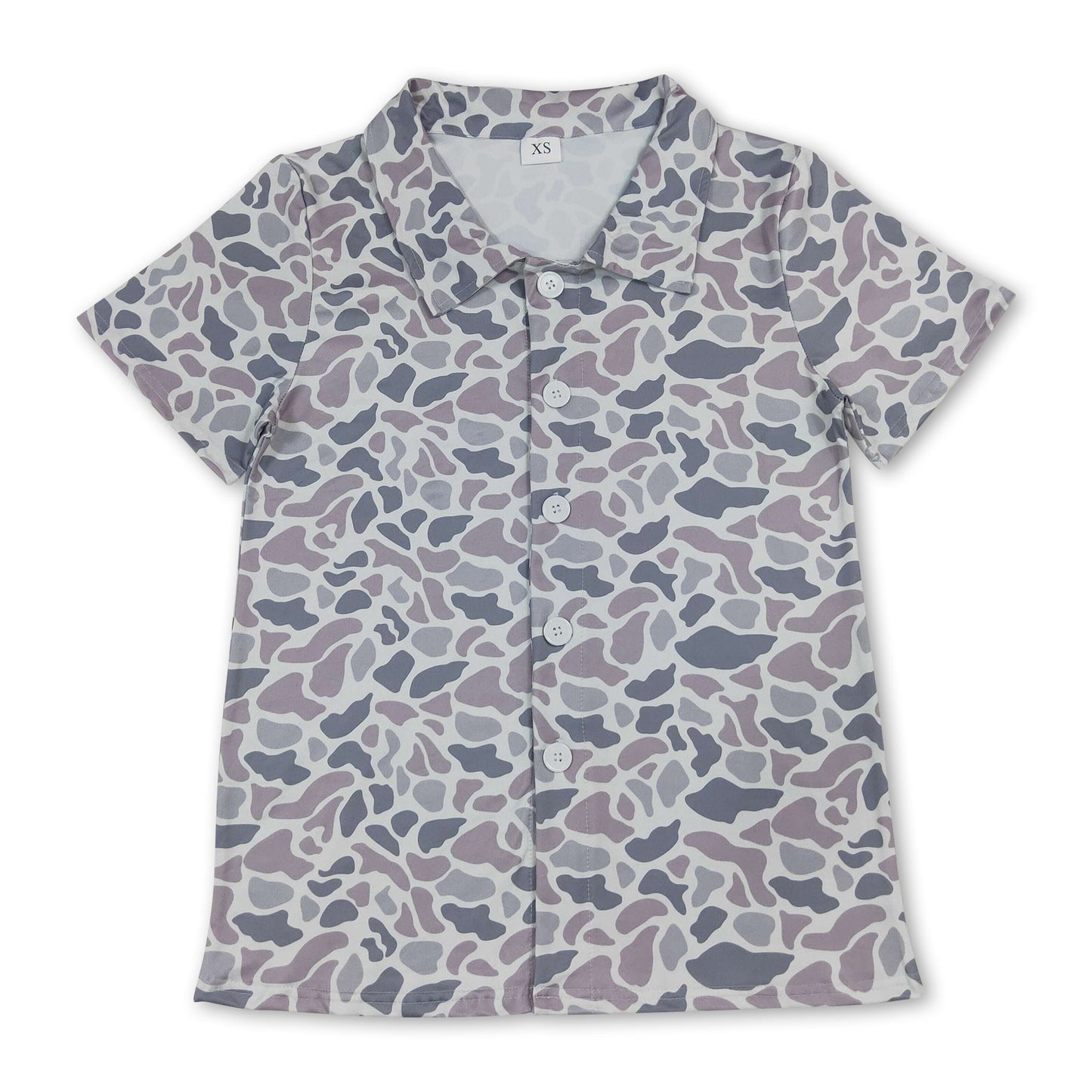 Short sleeves grey camo adult men button down top