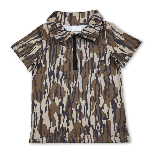 Short Sleeves Camo Zipper Kids Boys Summer Pullover