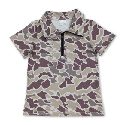 Short sleeves camo zipper baby boys summer pullover