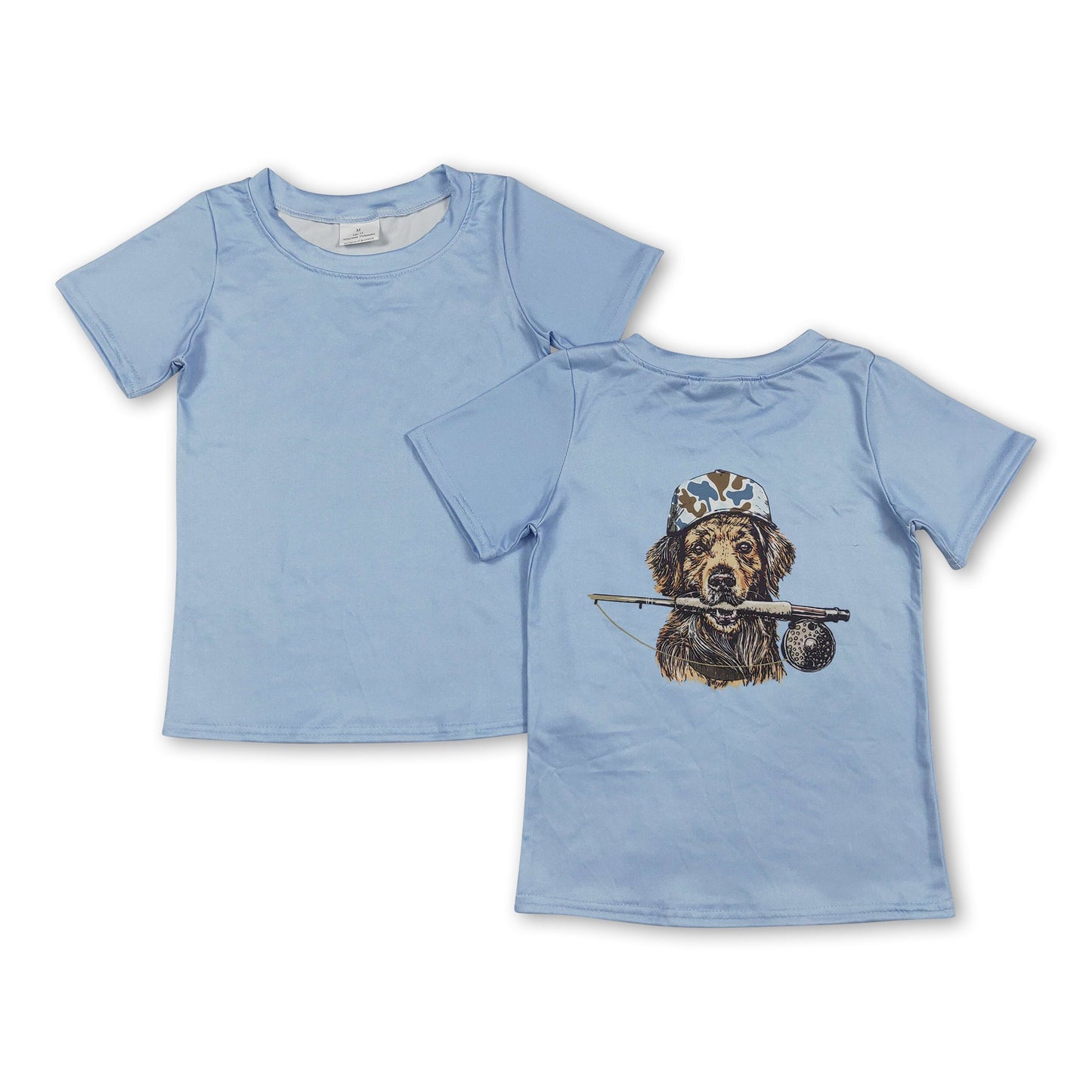 Short sleeves light blue camo dog kids boys shirts