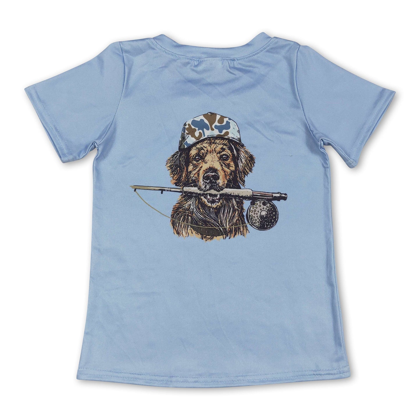 Short sleeves light blue camo dog kids boys shirts