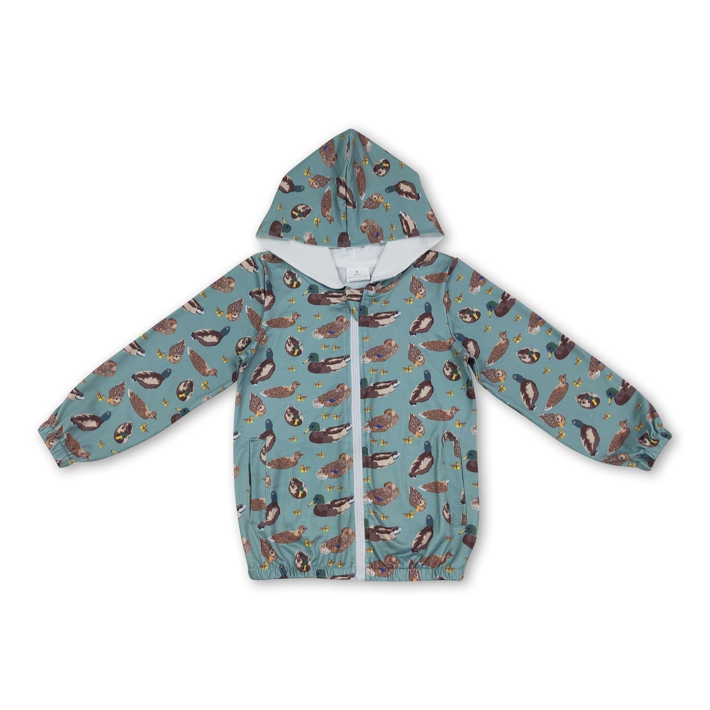 Long sleeves kids boys duck hooded zipper jacket