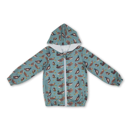 Long sleeves kids boys duck hooded zipper jacket