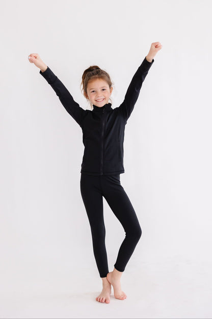 Balanced Black Full-Zip Ruffle Active Jacket