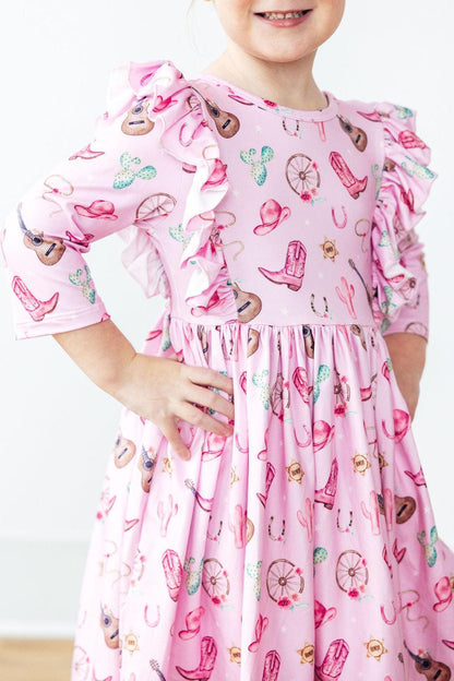 Boot Scootin' 3/4 Sleeve Ruffle Twirl Dress