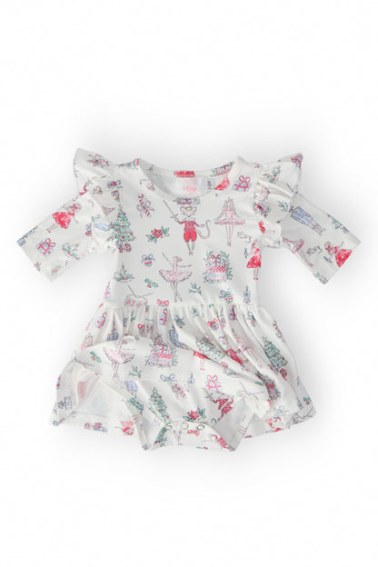 Clara's Christmas 3/4 Sleeve Flutter Twirl Bodysuit