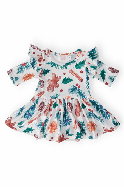 Classic Christmas 3/4 Sleeve Flutter Twirl Bodysuit