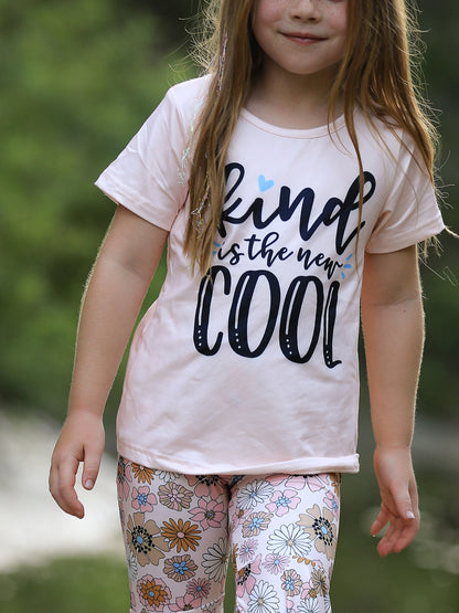 Girls Letter Print Top + Floral Pattern Pants