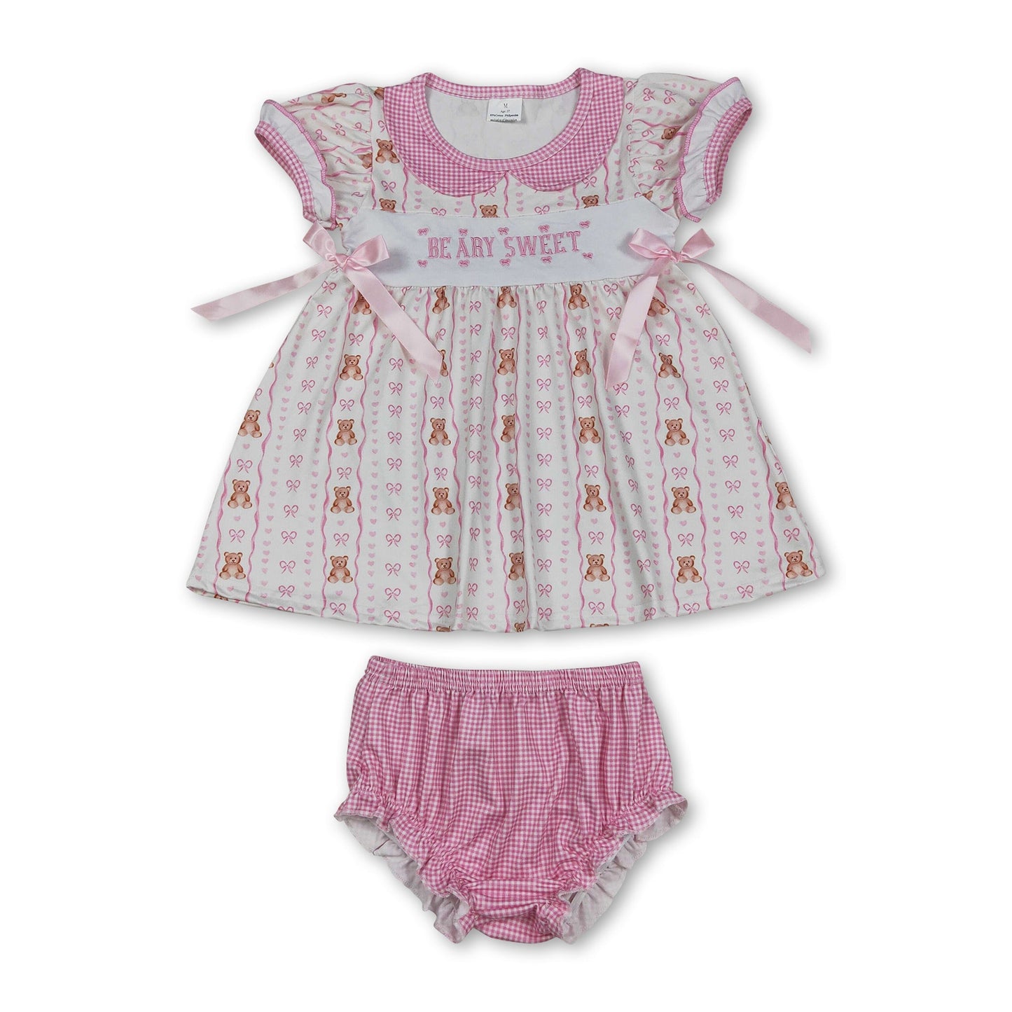 Sleeveless bear bow sweet baby girls  bummies set