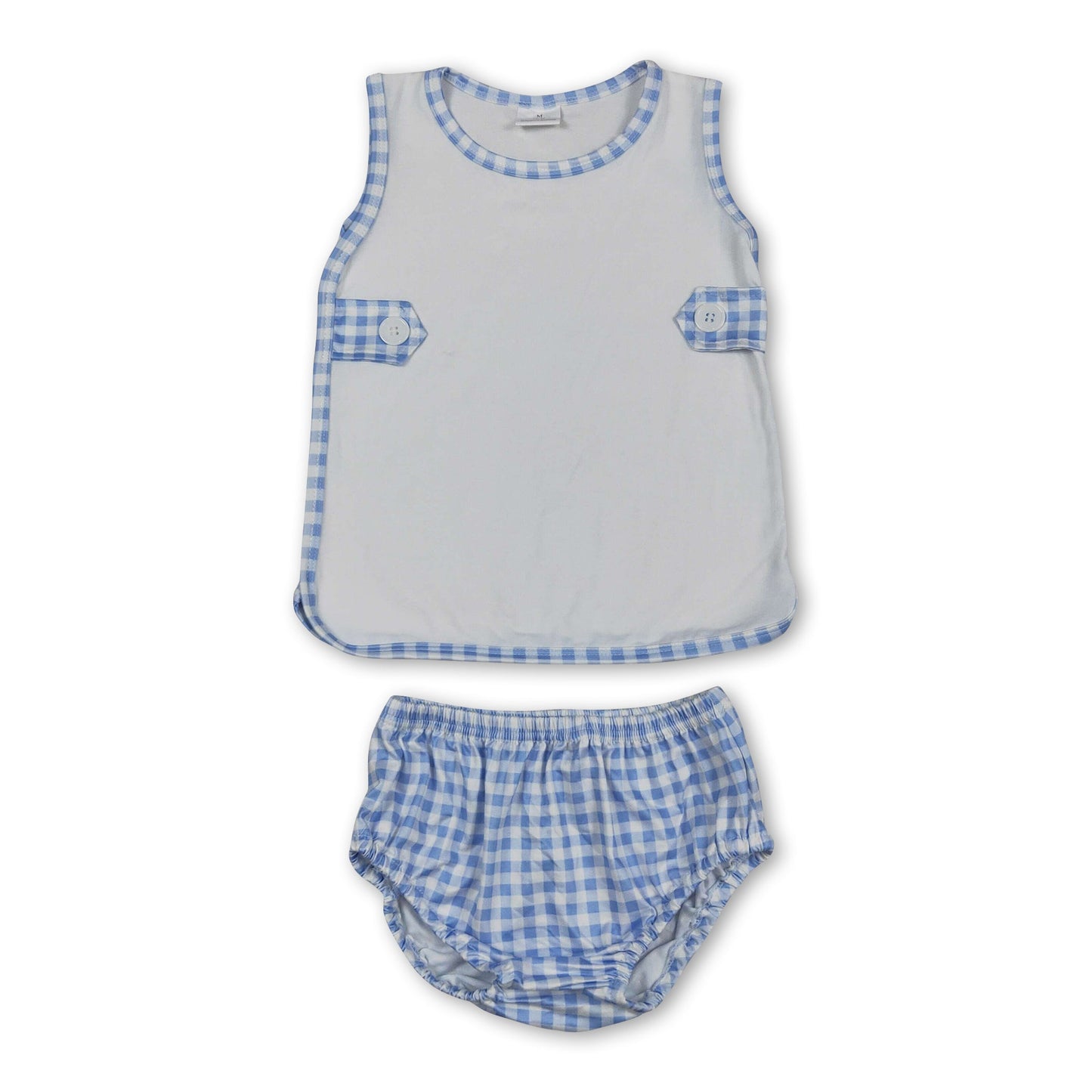 Sleeveless blue plaid top bummies baby girls summer set