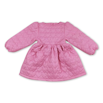 Pink heart print thick kids girls winter coat