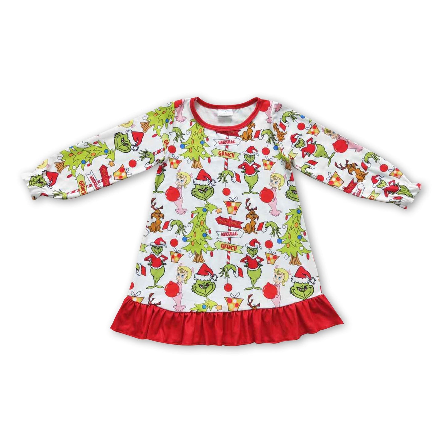 Long sleeves green face gifts girls Christmas night gown