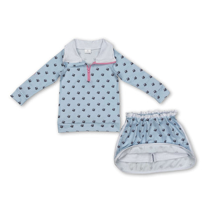 Light blue floral pullover skirt kids girls clothing set