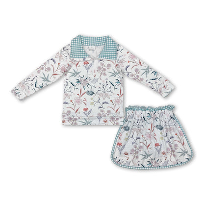 Long sleeves floral pullover skirt kids girls clothing set