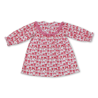Long sleeves pink bow mama's bestie kids girls dresses