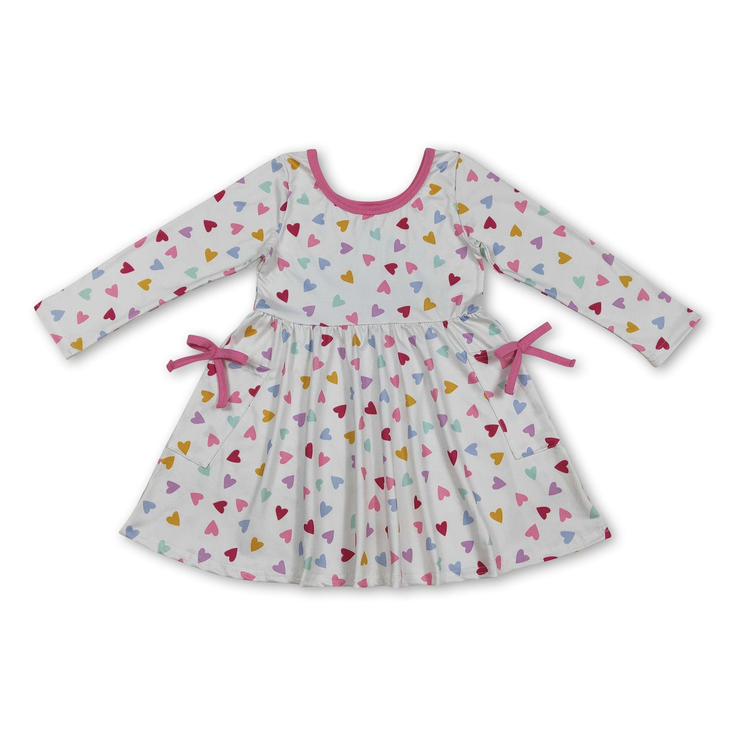 Long sleeves colorful heart pockets girls Valentine's dress