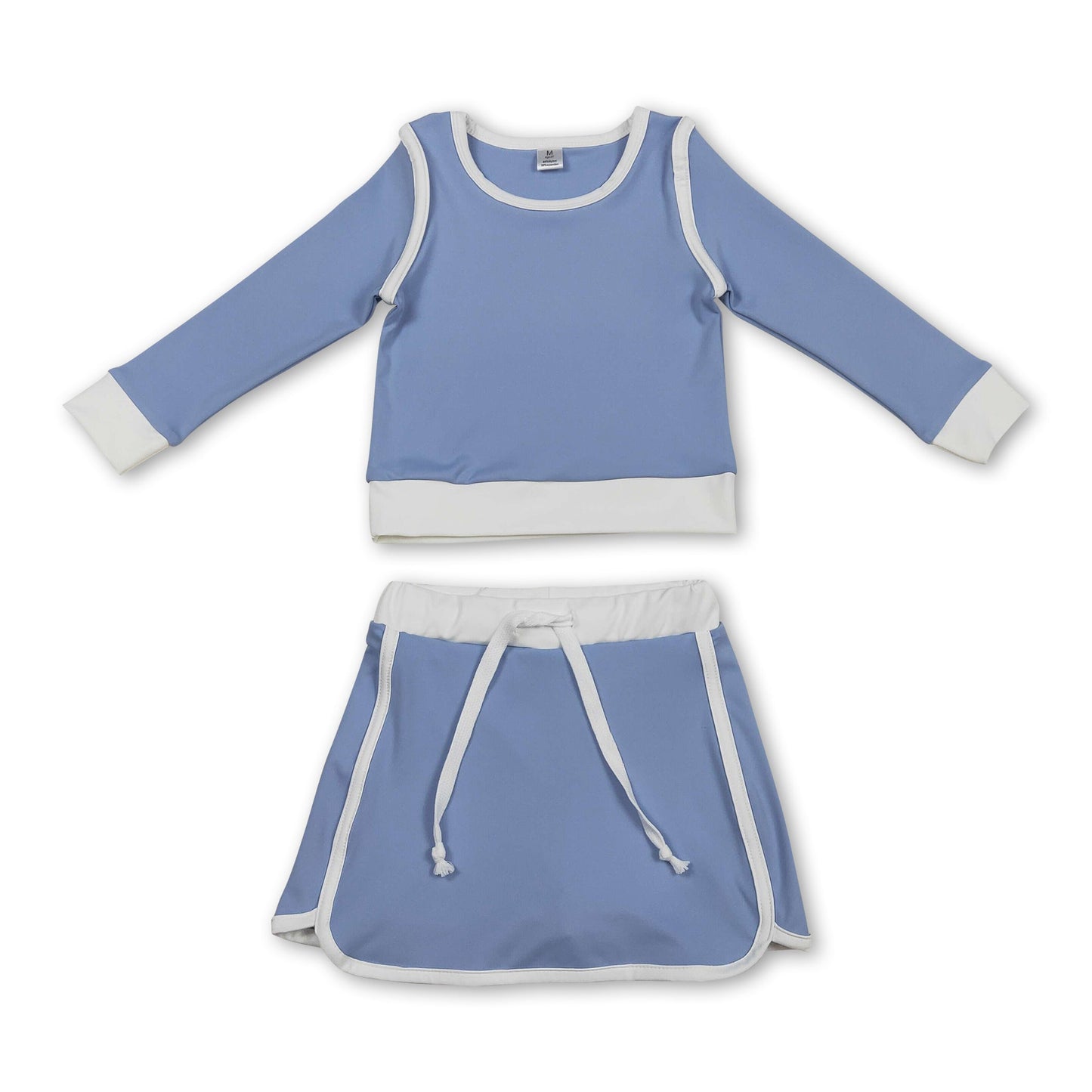 Long sleeves light blue top skirt kids girls active yoga outfits