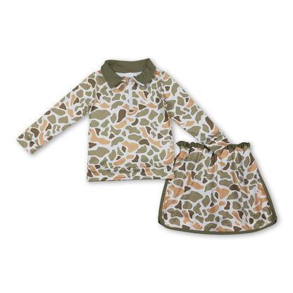 Long sleeves green camo top skirt baby girls clothing