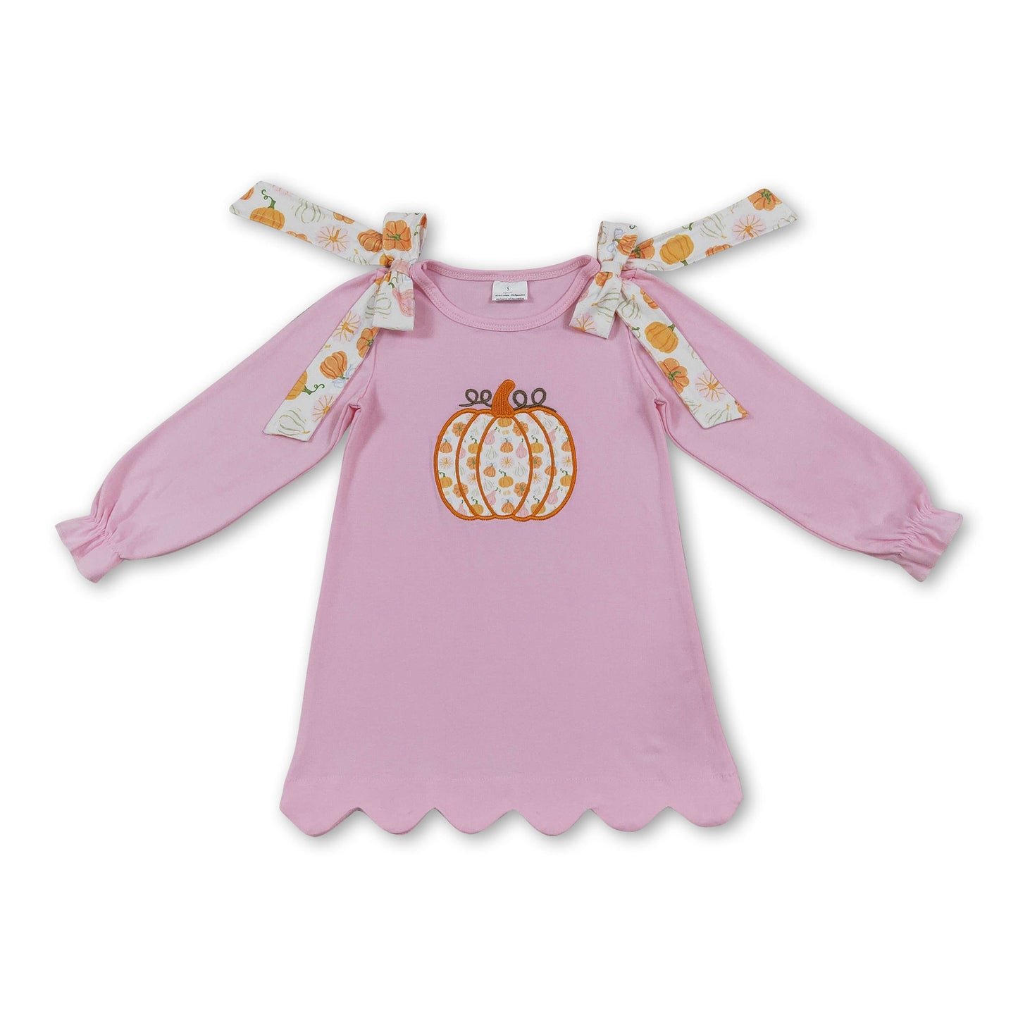 Pumpkin embroidery scallop girls fall dresses