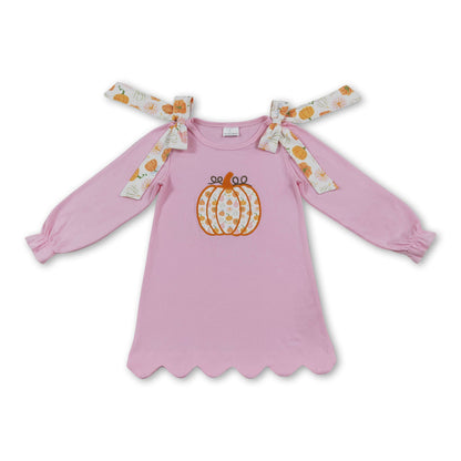 Pumpkin embroidery scallop girls fall dresses
