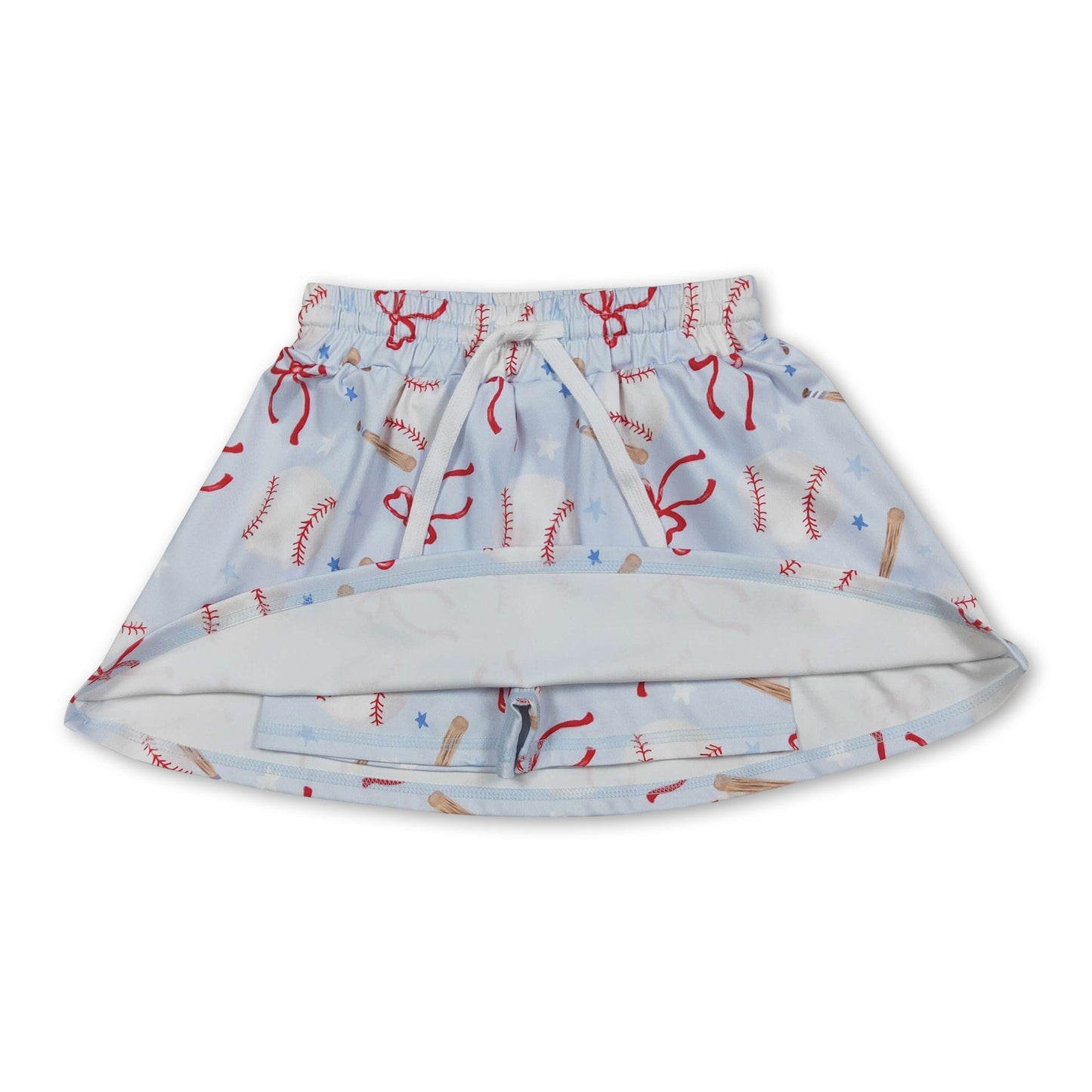 Light blue baseball bow kids girls active skirt