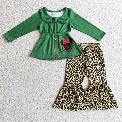 Mouse Christmas tree tunic leopard girls clothing set