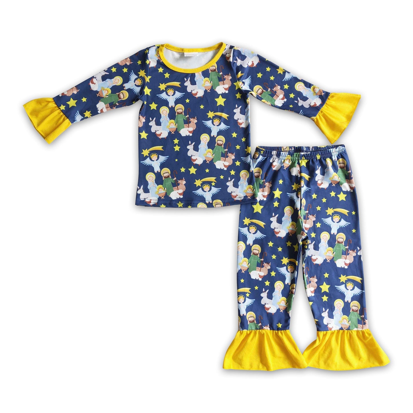 Nativity yellow ruffle baby girls Christmas pajamas