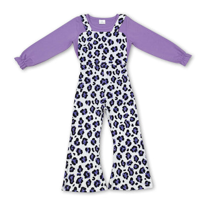 Purple leopard overall match shirt kids girls clothing