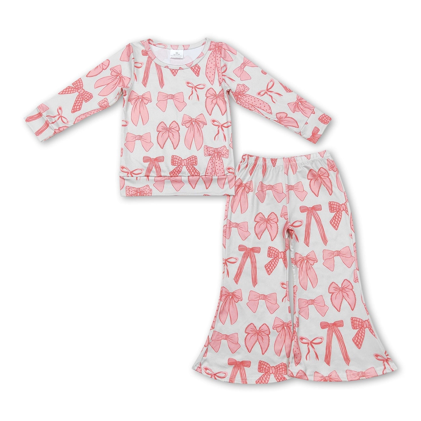 Pink Bow Top & Flare Pants Girls Clothing Set