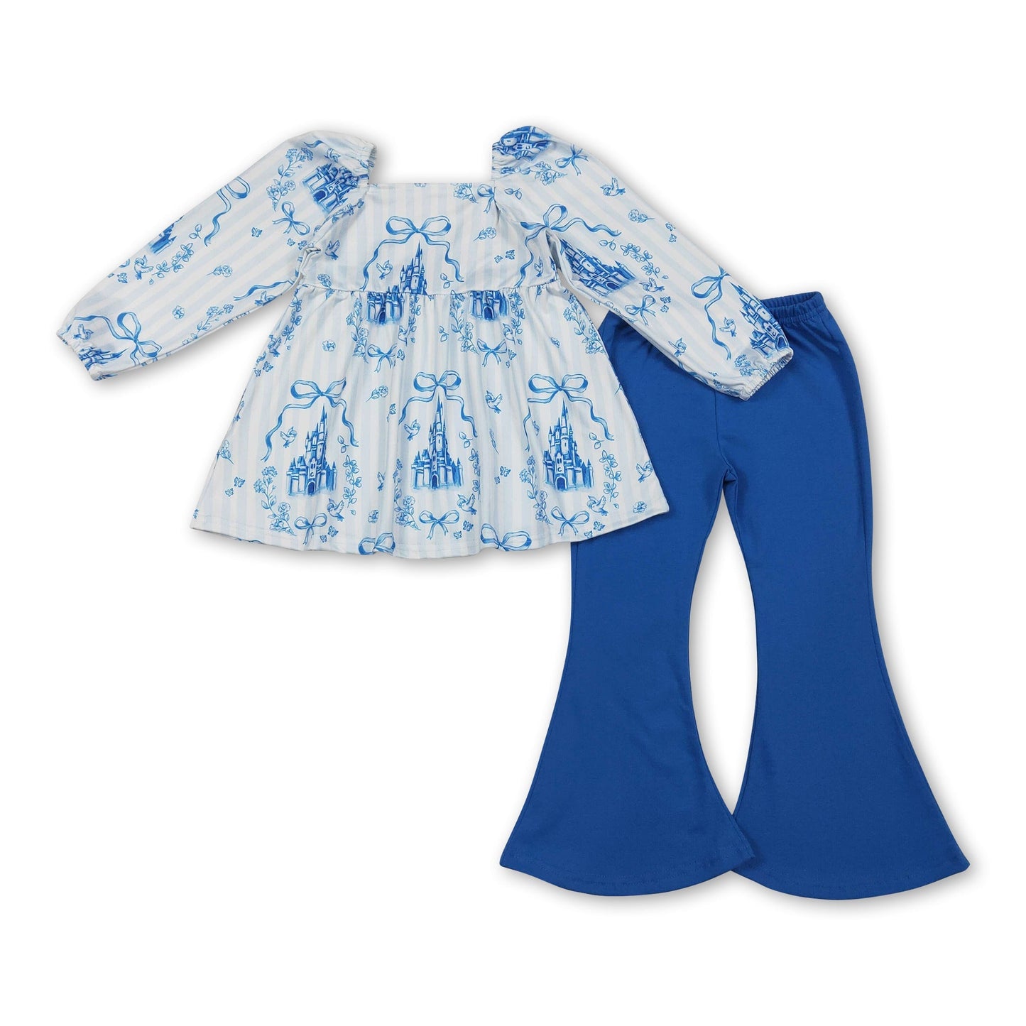 Stripe Bow Castle Tunic & Pants Girls Clothing Set
