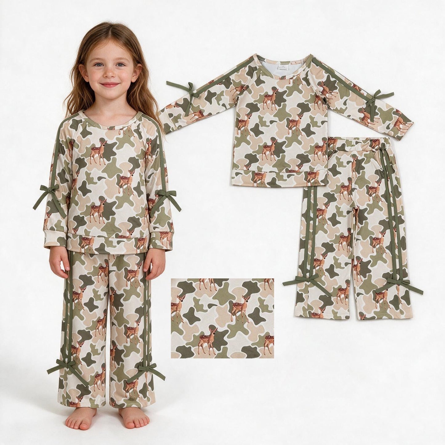 Long sleeves deer camo top pants kids girls outfits