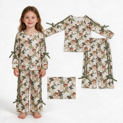 Long sleeves deer camo top pants kids girls outfits