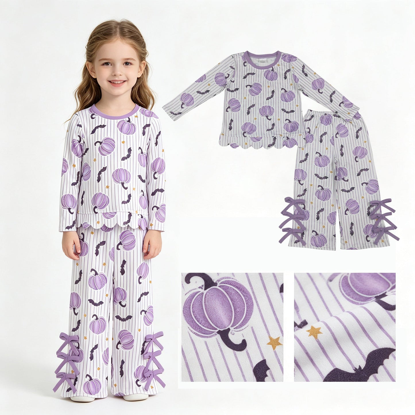 Pumpkin bat stripe top pants girls Halloween outfits