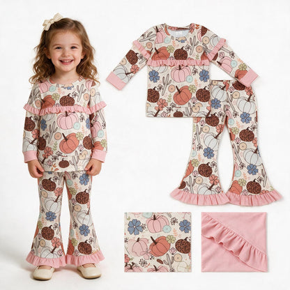 Ruffle pumpkin cactus top pants girls fall outfits