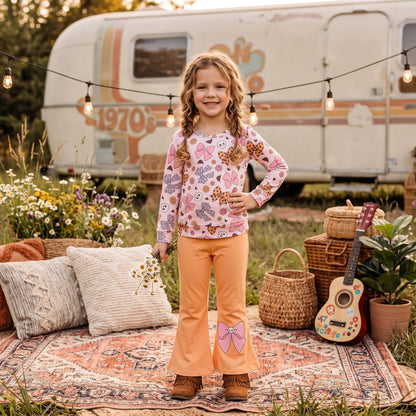 Bow skull top pants kids girls Halloween outfits