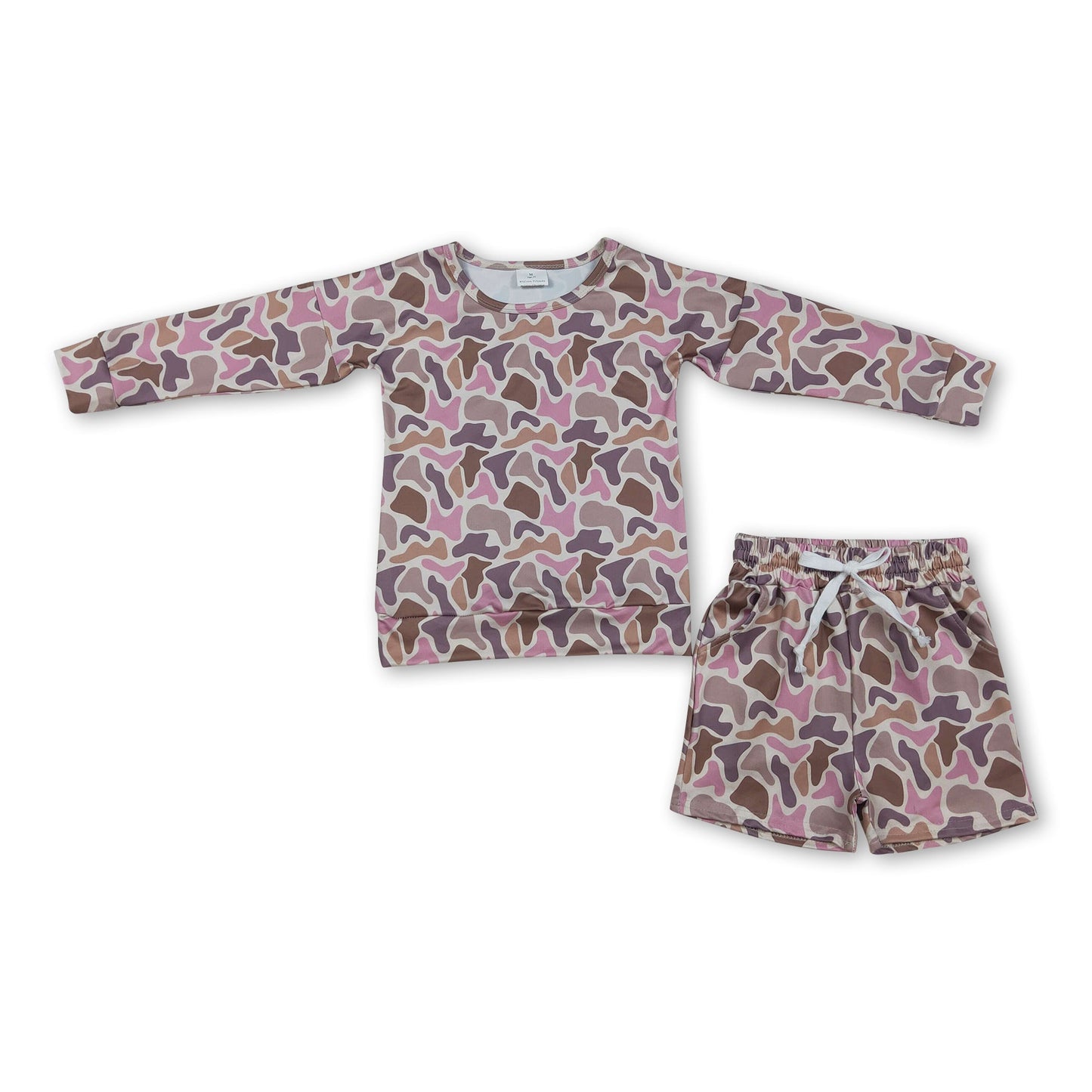Long sleeves pink camo top shorts kids girls outfits