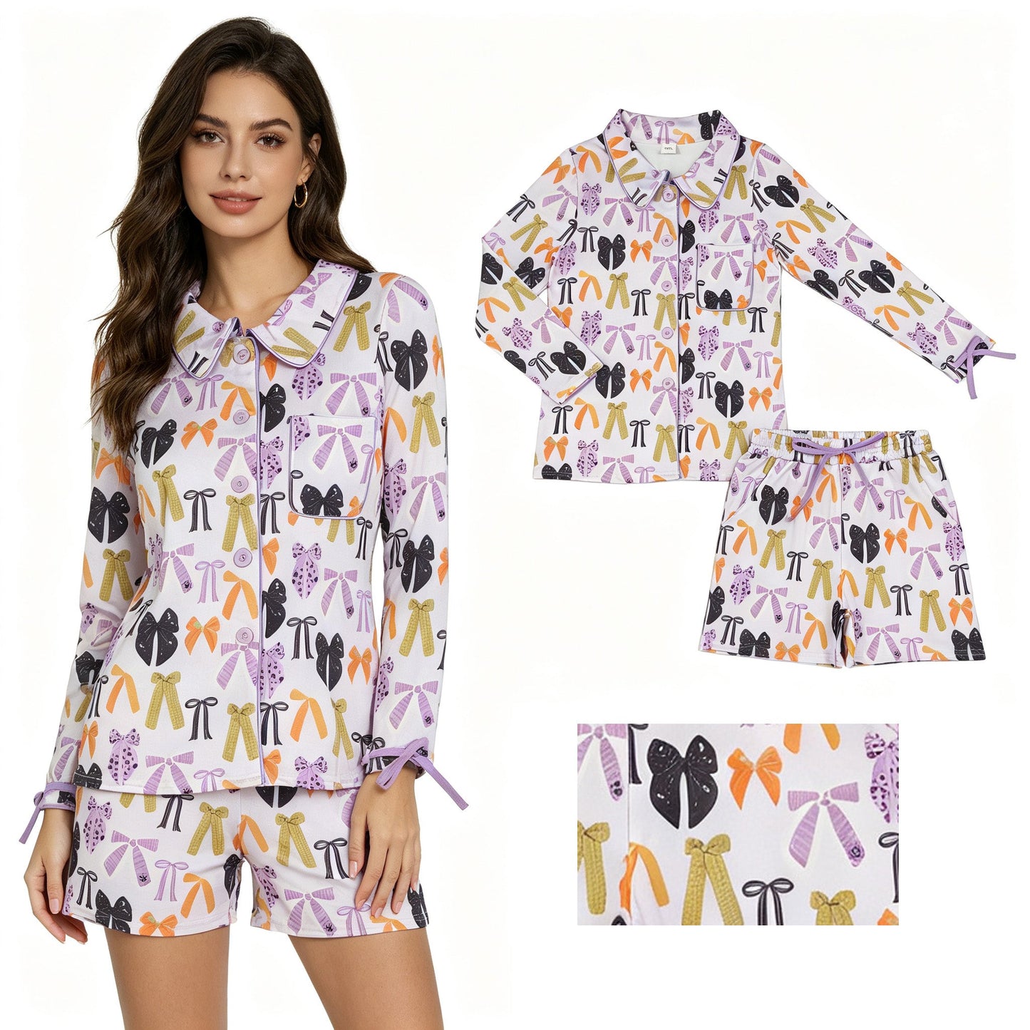 Long sleeves bows top shorts women Halloween pajamas