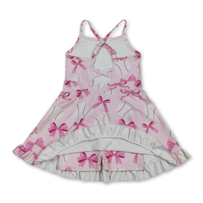 Straps pink bow baseball girls summer athletic dress