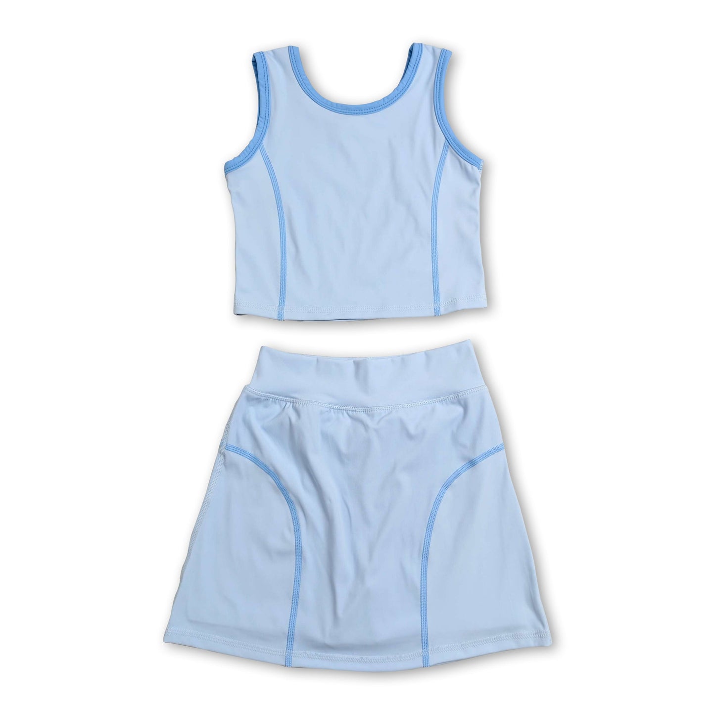 Sleeveless aqua top high waist skirt girls activewear set